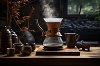 Traditional Japanese coffee brewing ceremony cookware pottery chess.