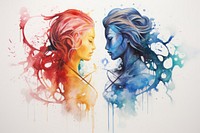 Vibrant watercolor painting representing the sign Gemini photo photography illustrated.