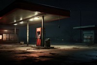 Vintage gas station along a deserted highway at night pump machine gas pump.