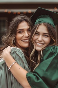 A Mother Hugging Her Daughter at Graduation hall accessories accessory laughing.