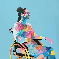 Photo collage of woman in wheelchair furniture painting female.