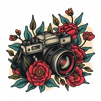 Tattoo illustration of a SLR camera electronics photography accessories.