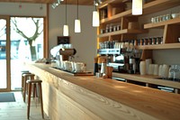 Cafe bar restaurant indoors wood.