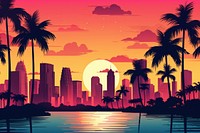 Silhouette Miami city sunset architecture metropolis.