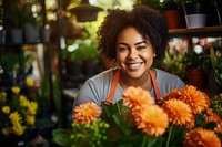 Black woman female flower happy.