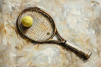 Close up on pale tennis racket sports ball.