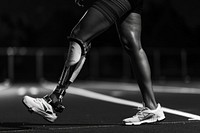 Disabled female athlete prosthetic leg clothing footwear walking.