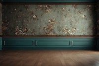 Vintage floral pattern wallpaper wall living room and woden floor in the modern victorian styles architecture building flooring.