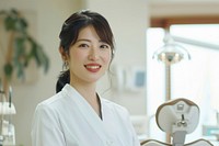 A asian woman dentist smile aganist dental female person adult.