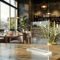 Clear acrylic counter stand mockup restaurant architecture furniture.