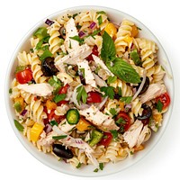 Chicken pasta salad plate food meal.