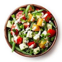 Green bean salad with creamy dressing vegetable produce plate.