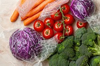 Vegetables in net bags pineapple produce plant.