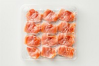 Packaging for frozen perfect raw salmon raw meat seafood produce.