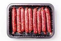 Packaging for frozen perfect raw sausages raw meat grilling cooking.