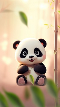 Chubby panda holding a bamboo cartoon animal wildlife.