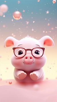 Chubby pink pig wearing glasses cartoon animal accessories.