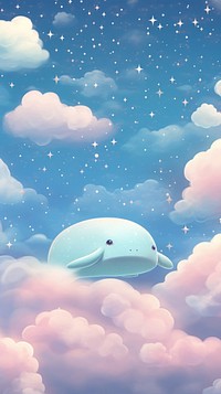 Whale on clouds with tiny stars animal outdoors nature.