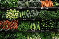 A display of fresh vegetables in the grocery store zucchini produce indoors.