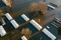 An aerial view of the flood building water bus.