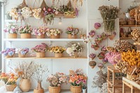 Photo of the inside wall of an organic flower store plant furniture blossom.