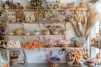 Photo of the inside wall of an organic flower store plant handicraft furniture.