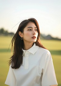 One asian woman wear blank fashion sport wear mockup portrait apparel photo.