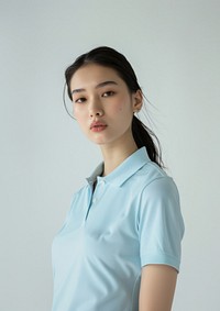 One woman wear blank blue fashion golf sport wear mockup apparel clothing person.