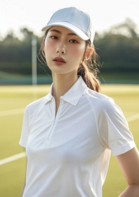 One woman wear blank fashion sport wear mockup portrait apparel photo.