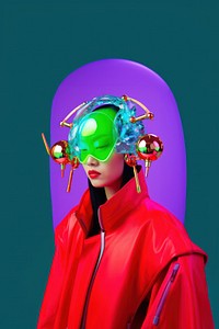 Fashion photography representing of futuristic cybernatic face accessories accessory.