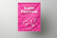 Pink indie festival poster mockup psd