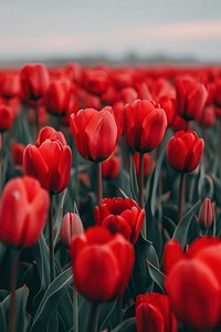 Red blooming tulips blossom flower plant.