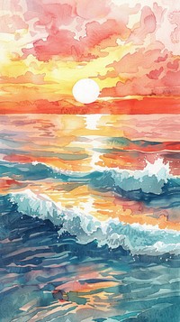 Sunset on the ocean water painting outdoors.