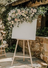 A white wedding sign flower blossom plant.