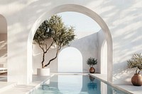 A white arch pool architecture building.