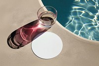 Circle card mockup glass pool swimming pool.