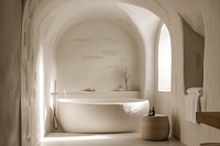 A modern bathroom bathing bathtub indoors.