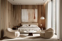 A modern bedroom chair lamp interior design.