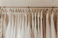 White wedding dress bride gown room.
