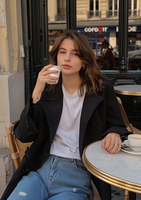 French woman sitting blazer ring.