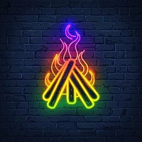 Bonfire icon neon light.