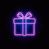 Gift box icon neon scoreboard purple.