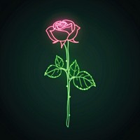 Pink rose icon green neon blossom.