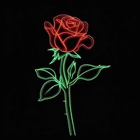 Red rose icon neon lighting outdoors.