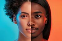 Gender equality Couple of cropped images of multiethnic man and woman photo face photography.