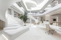 Modern space office interior architecture electronics furniture.