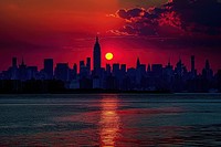 New York city skyline and skyscraper sunset architecture cityscape.