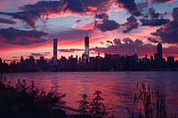 New York city skyline and skyscraper sunset architecture metropolis.