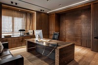 Wood modern office interior design electronics furniture hardwood.