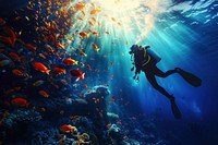 Scuba Diver in Ocean fish recreation underwater.
